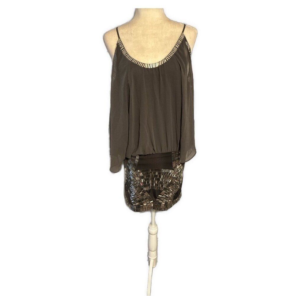Arden B Y2K Party Gray Silver Cold Shoulder Long Sleeve Mini Dress Medium